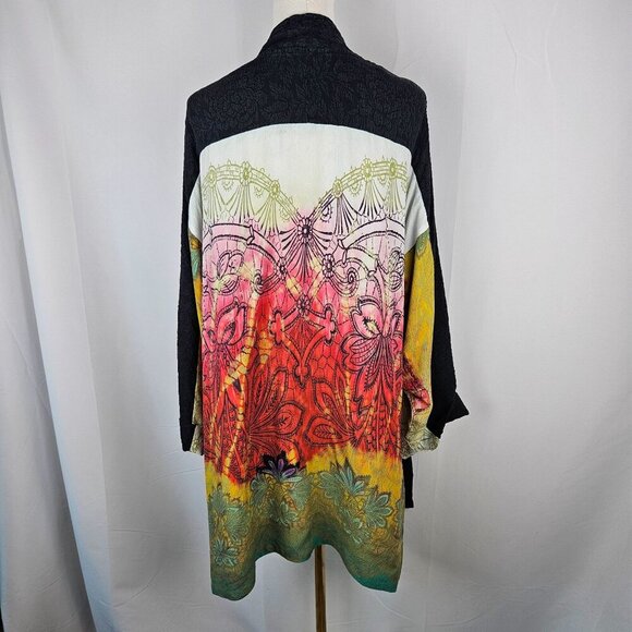 Citron Santa Monica Silk Multicolor Floral Kimono Jacket Large Boho - Picture 2 of 12
